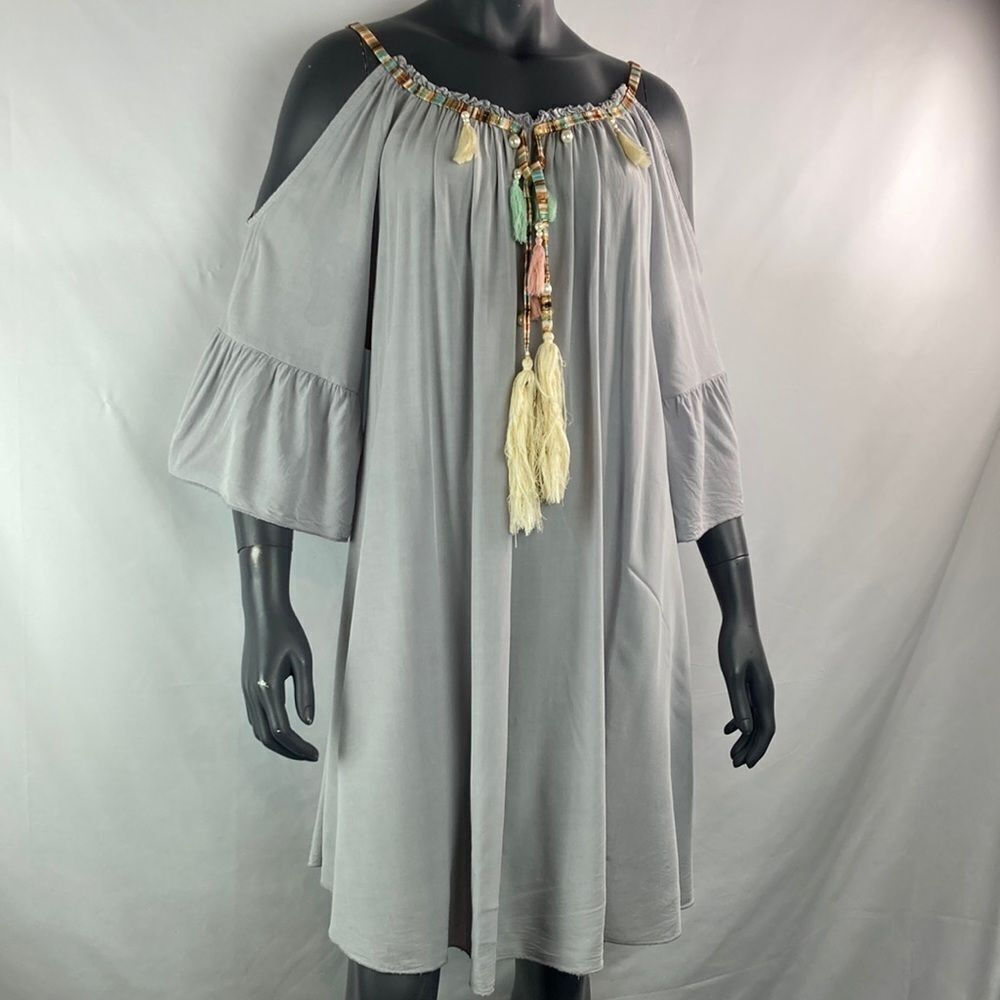 Speciale Italian viscose dress with pearls and tassels